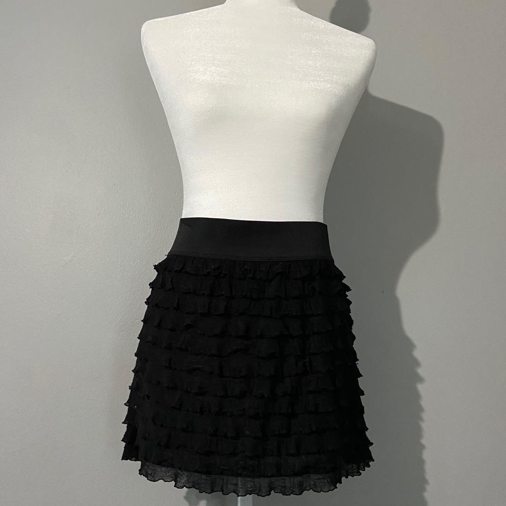 Free People Black Petite Tiered Ruffle Skirt E